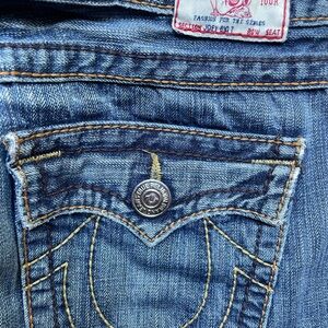 True Religion Blue Jeans with Signature Horseshoe Stitching